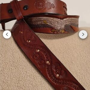 90s Mexican Leather belt / CINTOS IMPERIAL made in Mexico / Hand Tooled Painted